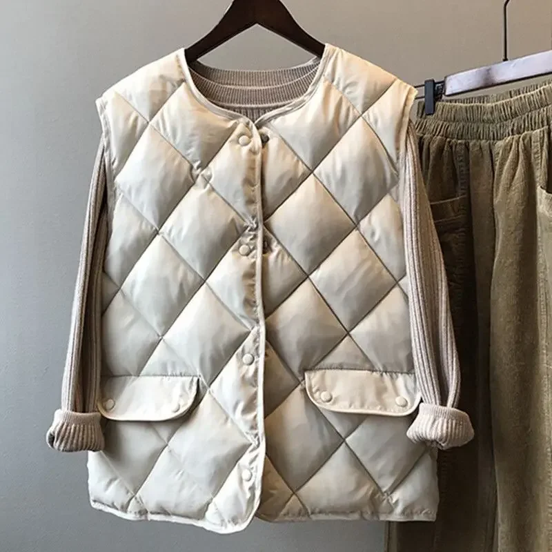 Jacket Vest Autumn Winter Cotton-Padded Coat Vest Women\'s Short Vest Diamond Lattice Cotton Coat Jacket Coat Chaleco Mujer
