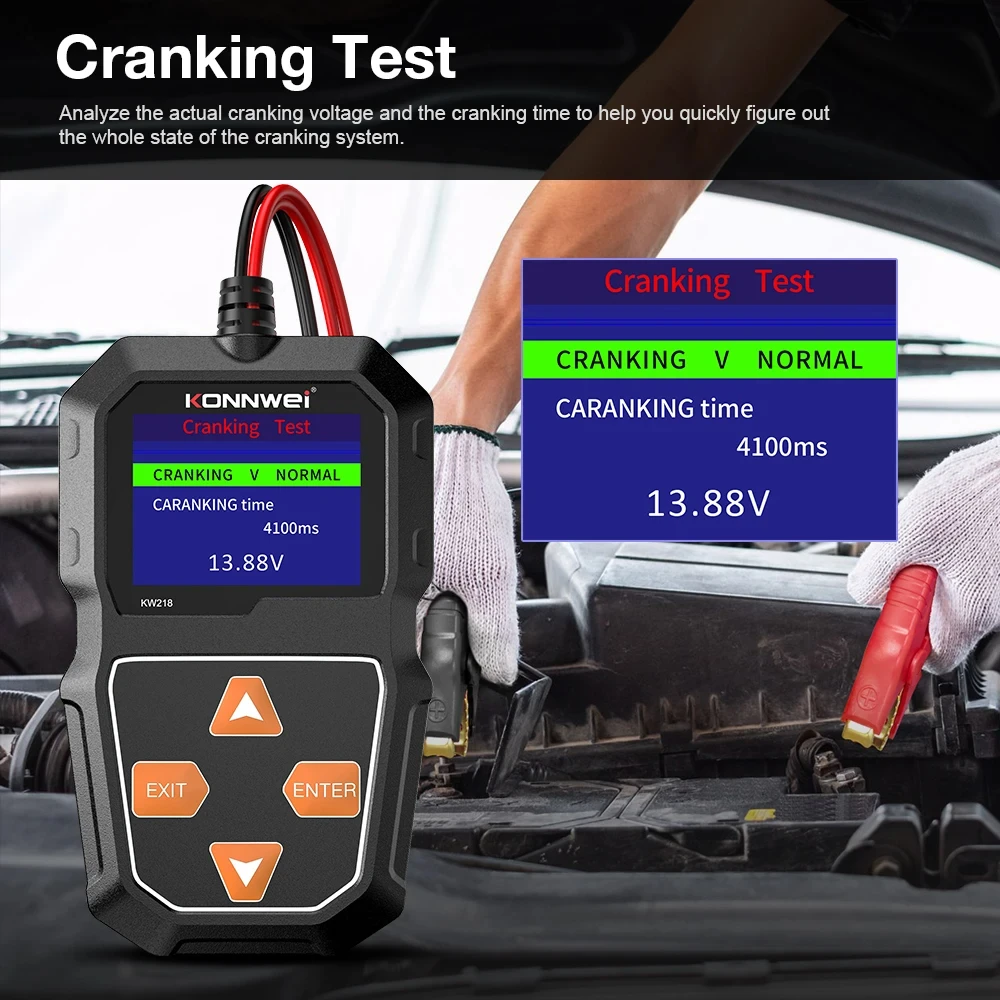 KONNWEI KW218 Car Battery Tester for Motorcycle Automobile Truck Lead Acid Lithium Battery Checker Load TesterCranking Analyzer