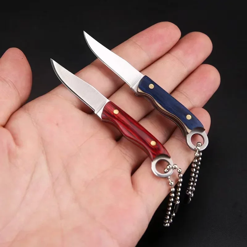 Mini Ring Colorful Wood Small Straight Knife Small Claw Pocket Keychain Open Box Package Small Gift Artifact