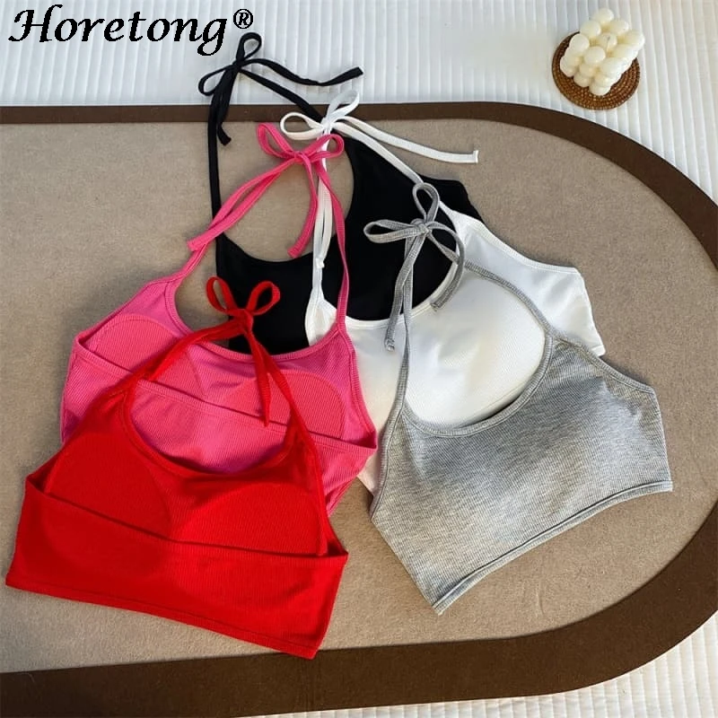 Horetong مثير المرأة الرسن الدانتيل يصل بروتيل مع وسادة الصدر صيف جديد الصلبة موضة بلوزات مرنة متعدد الألوان كاميس 2025