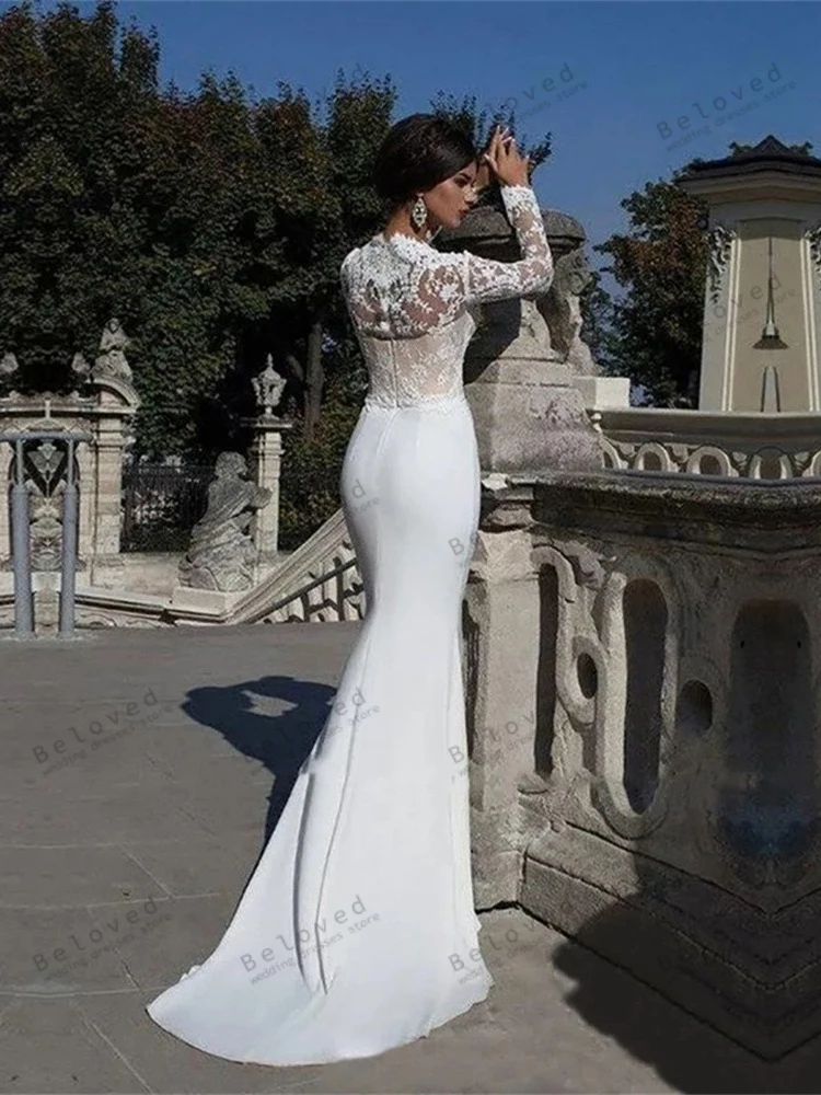 Vestidos De Novia Vintage, Vestidos De Novia elegantes, apliques De encaje, mangas completas, batas De satén para fiesta Formal, Vestidos De Novia elegantes