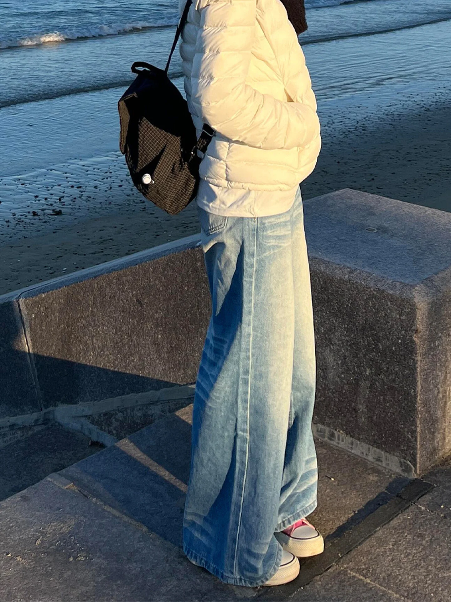 Grande taille américain Sle haute rue jambe large porté jean décontracté femmes automne hiver nouveau paresseux Trace pantalons longs