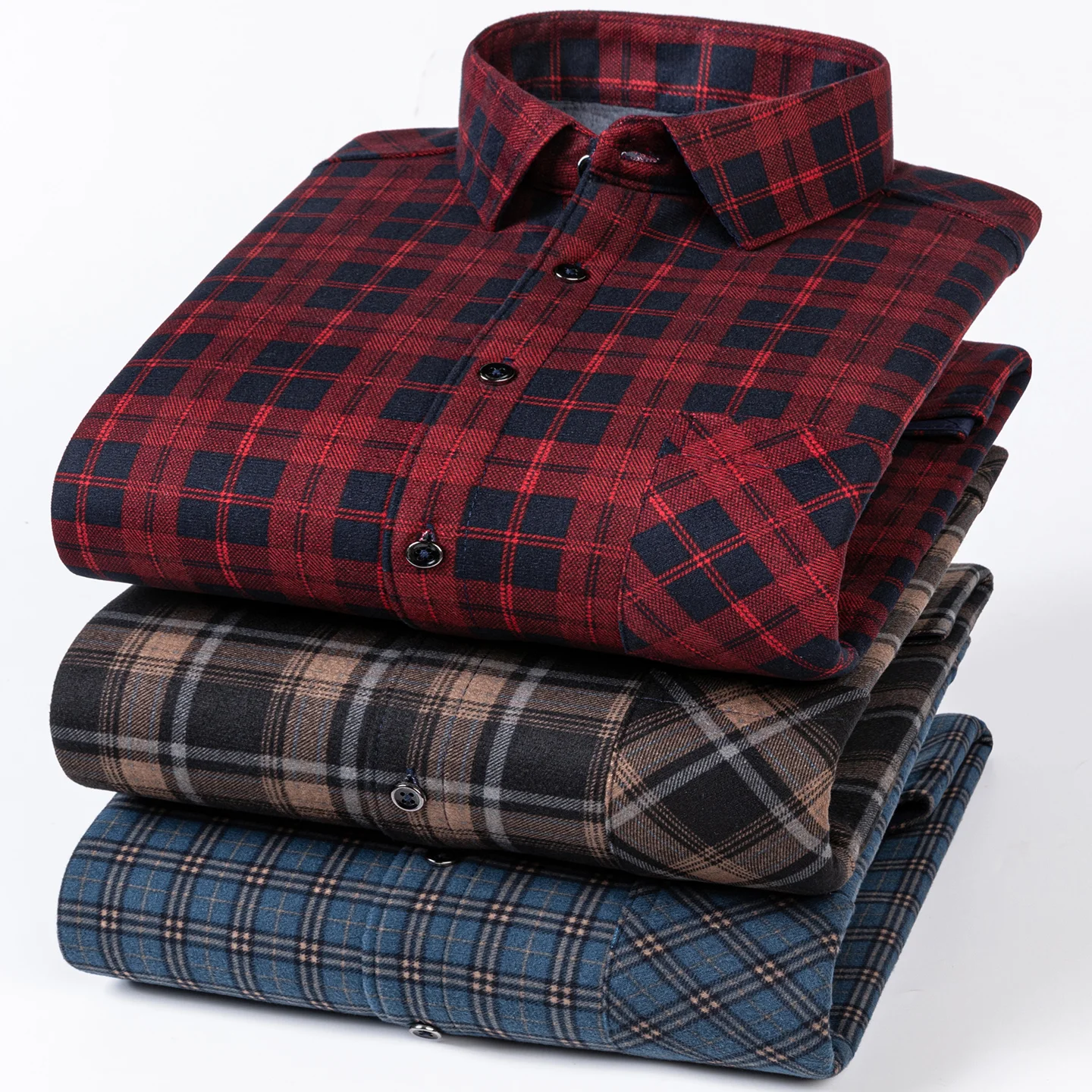 New men's long-sleeved fleece-lined thick double-sided fleece shirt - perfect for all seasons, comfortable and versatile