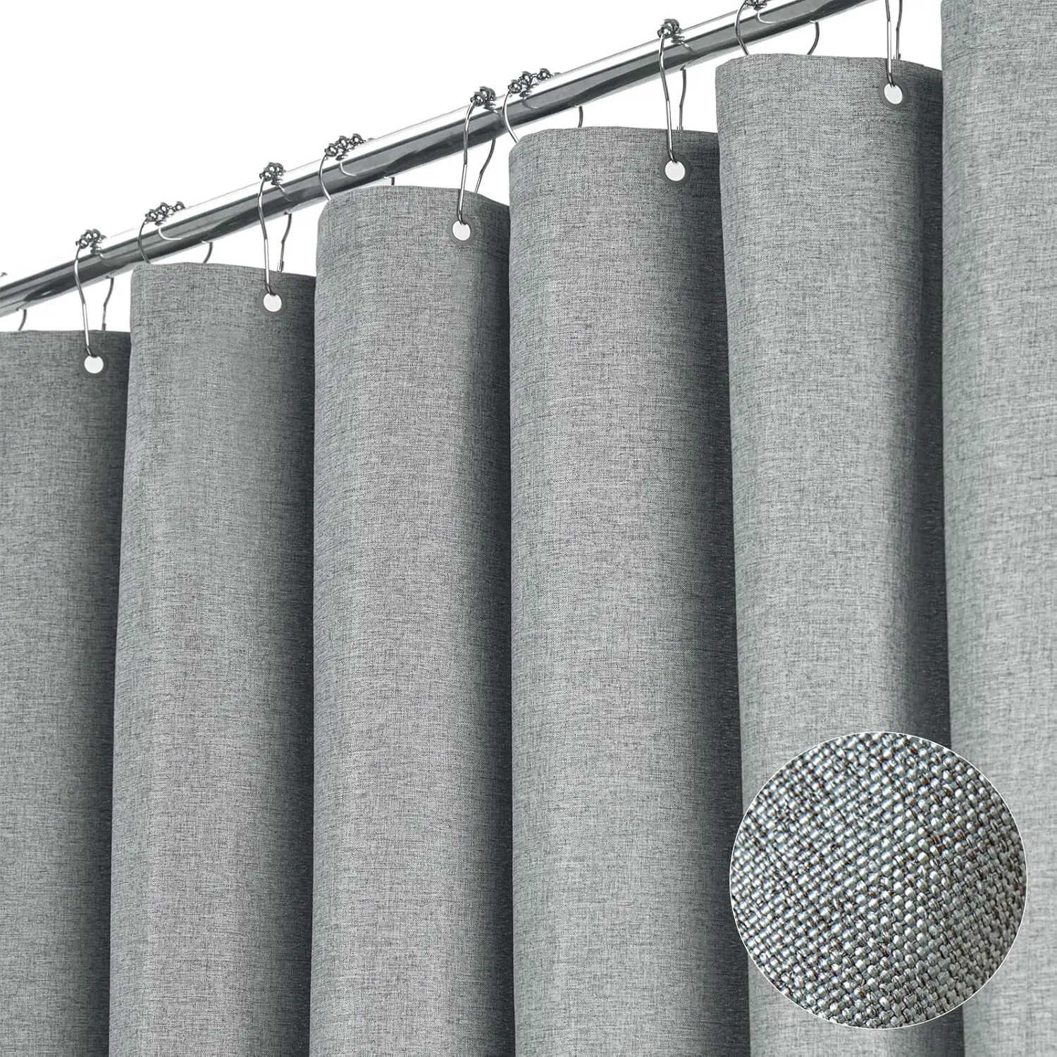 Linen Shower Curtain Waterproof Thick Cloth with Silver Metal Hooks Bathroom Bathtub Cover Durable Fabric Shower Liner for Home