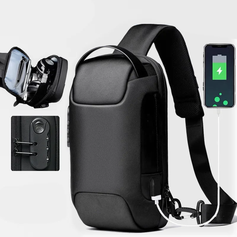 

Men's Waterproof USB Oxford Crossbody Bag Anti-theft Shoulder Sling Bag Multifunction Short Travel Messenger Chest Pack For Male