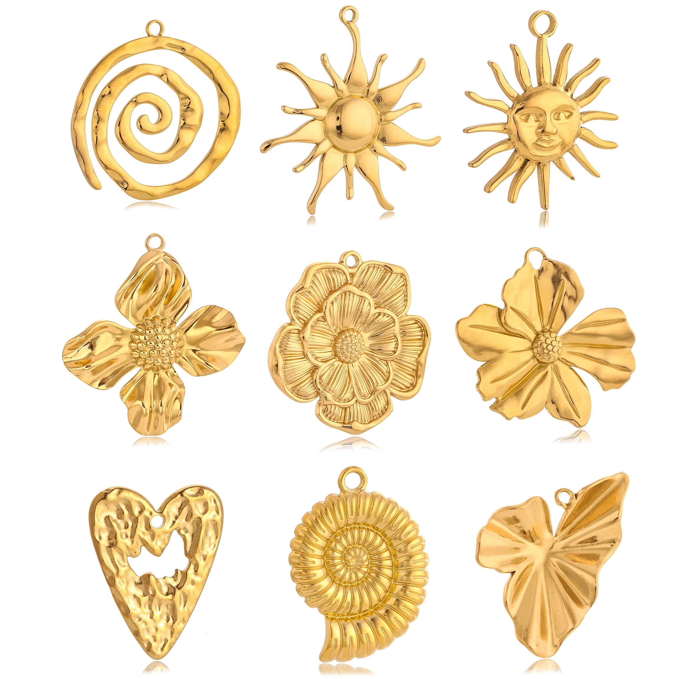 3 szt. Duża róża/kwiat słońca/spiralne okrągłe okrągłe Charms na materiały do ​​wyrobu biżuterii wisiorki ze stali nierdzewnej DIY kolczyk naszyjnik