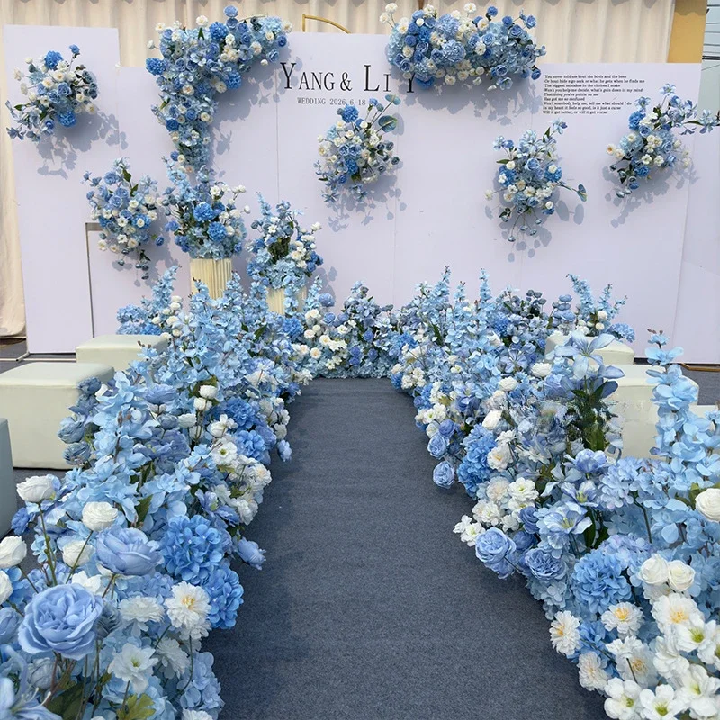 100CM Sky Blue Austin Artificial Silk Flower Wedding Decoration Stage Background Welcome Area Decorative Flowers