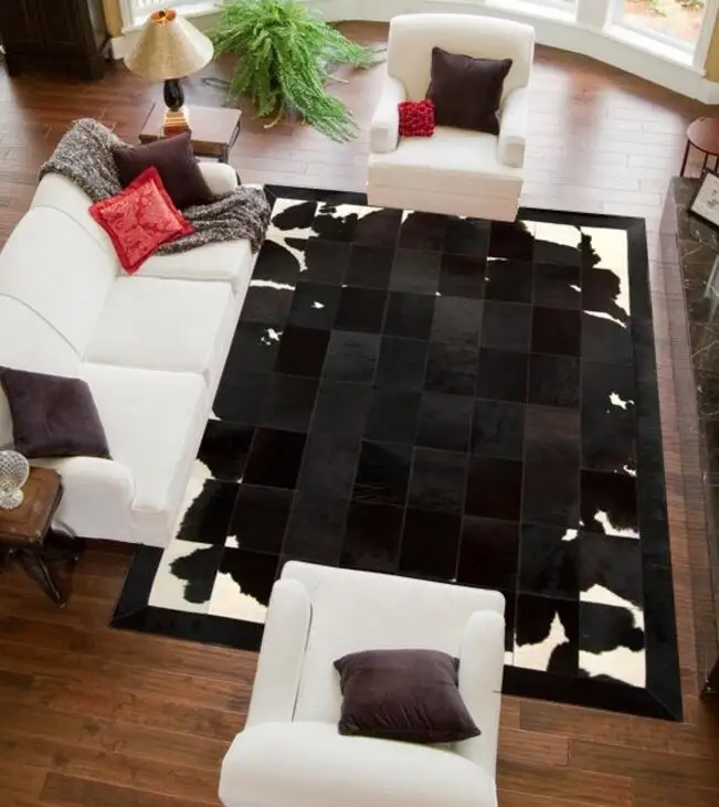 Brown Black Animal Hide Rugs With White Cowhide Decor Cow Carpet CR-57