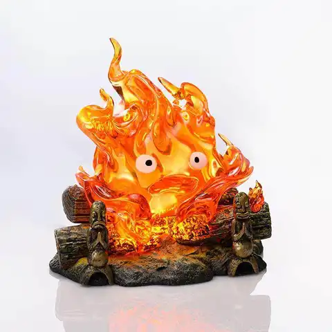 Howl Moving Castle Calcifer Fire Demon Night Light Resin Figurine Collectible Desktop Decoration Anime Fans Birthday Gift