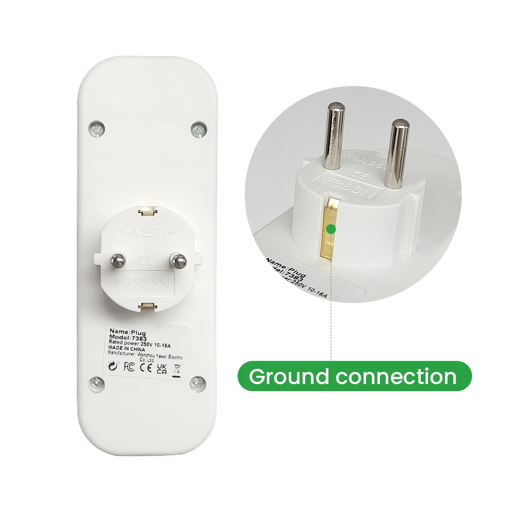 Dual Schuko Adapter Plug, Cableless, 3680 W Max, Max 250 V / 16 A Multiplug, 3-Fold image 2