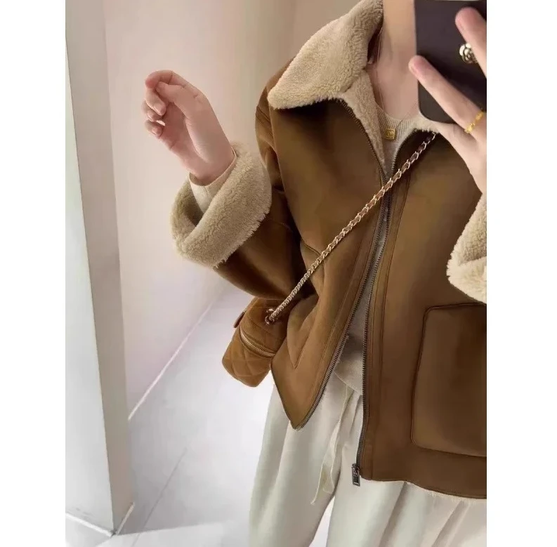 

Orange Lamb Fur Jacket Women's Thickened Autumn Winter Small Size Fashionable Little Fragrance Style