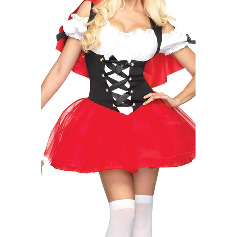 

Cosplay Costume Red Hooded Satin Cape Off Shoulder Dress Halloween Party Cosplay Costume