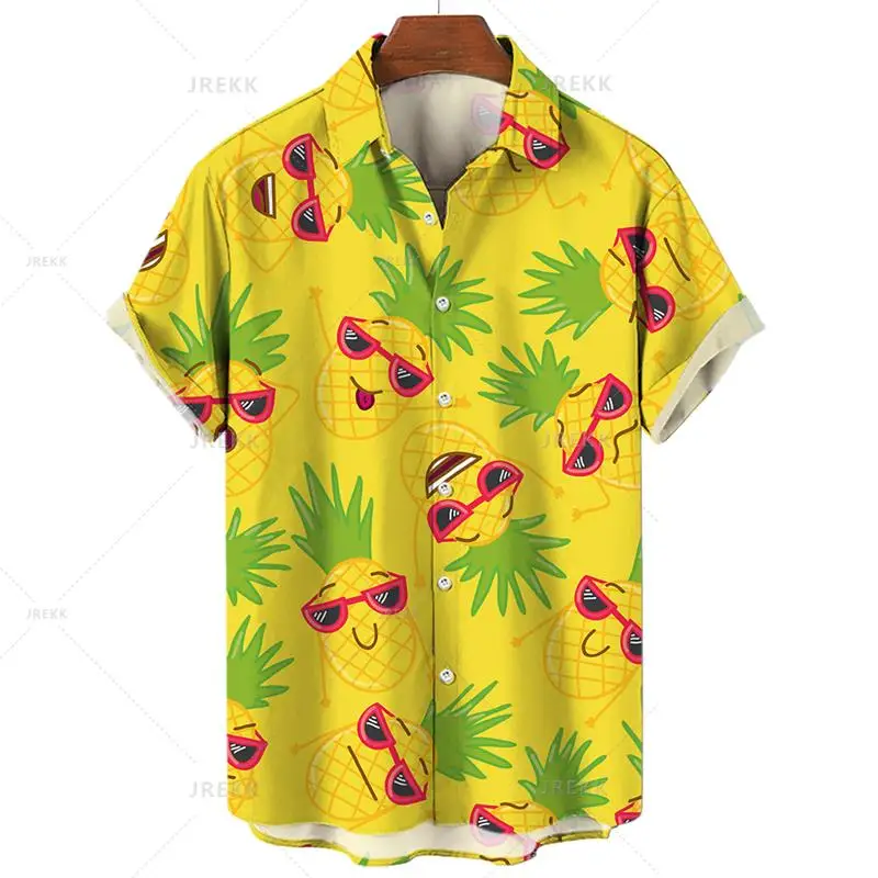 

3D Printed Hawaiian Men Shirt Tropical Fruit Pineapple Women Short Sleeve Shirt Leisure Comfortable Top Vacation Beachwear Tops