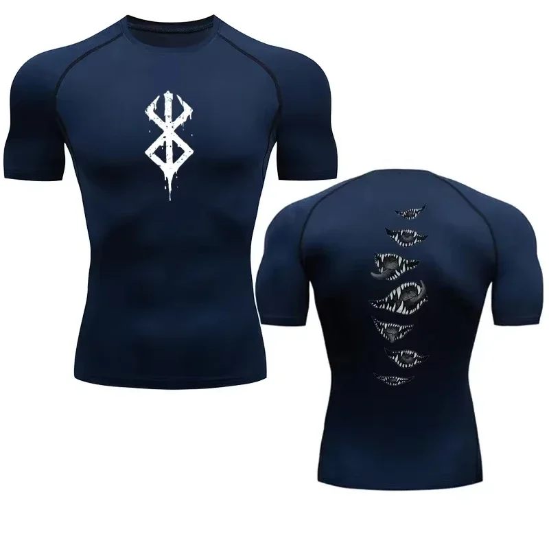Anime Berserk Guts Herren Rashgard Tops Kleidung Kurze Ärmel Zweite Haut Bodybuilding T-Shirt Schnell Trocknend Kompression Enges Hemd