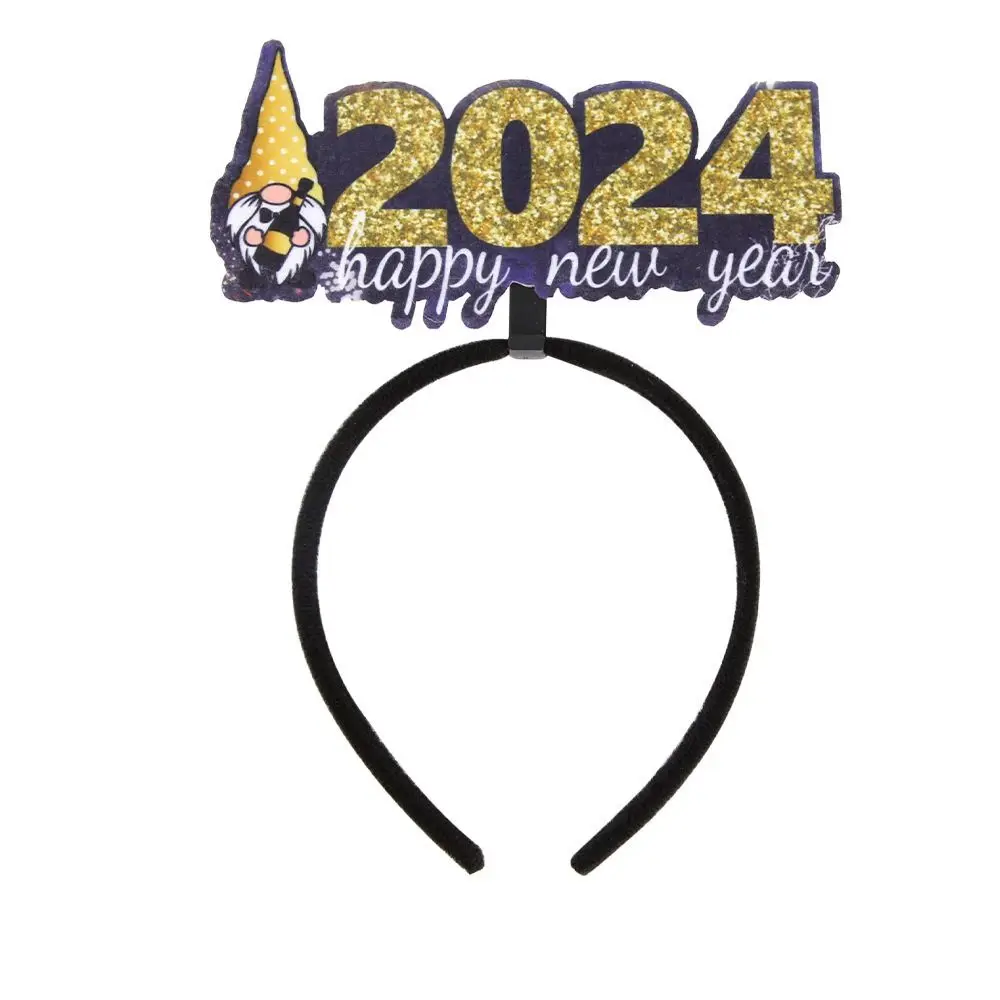 

Exquisite Sequin 2024 Happy New Year Headband Tinsel Letter Christmas Headpiece Masquerade Party Plastic New Year Headdress Girl