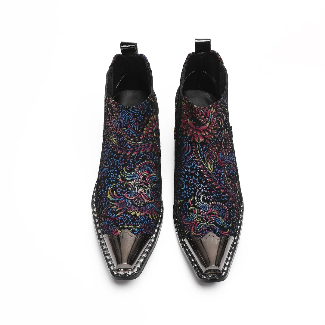 Fashion Metal Pointed Toe Men Genuine Leather Ankle Boots Zipper Pattern Motorcycle Short Boots Male Party Dress Shoes Big Size - view 6
