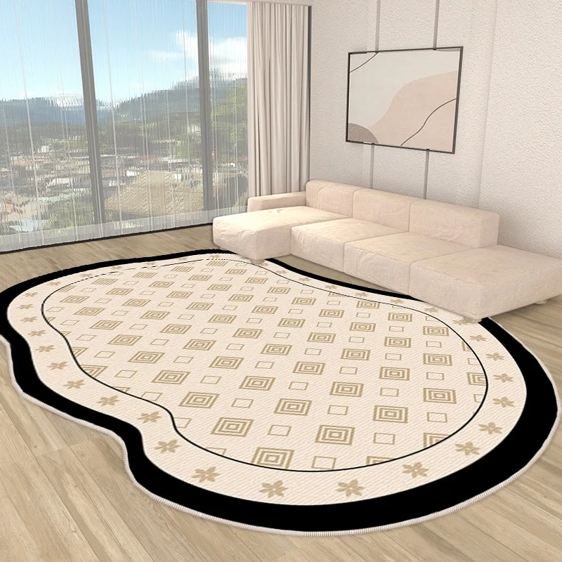 Irregular Oval Living Room Carpet French Style Luxury Home Thick Bedroom Rugs Sofa Non-slip Dirt-resistant Loop Velvet Floor Mat