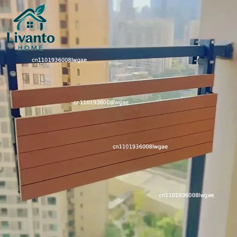 

Metal Tube Fixation Plastic Imitation Wood Outdoor Tables Modern Simple Balcony Hanging Table Railing Folding Outdoor Furniture