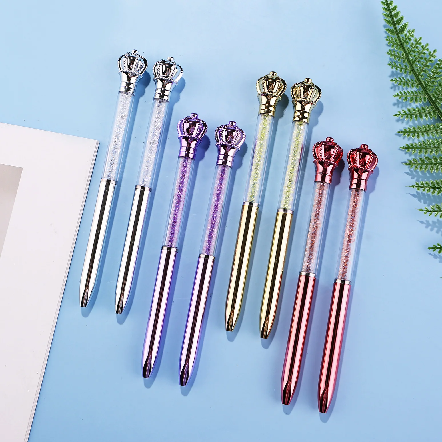 Personalized Custom Logo Imitation Metal Crystal Crown Diamond Ballpoint Pen Plated Signature Pen Rotating Ballpoint Pen Gift Prize