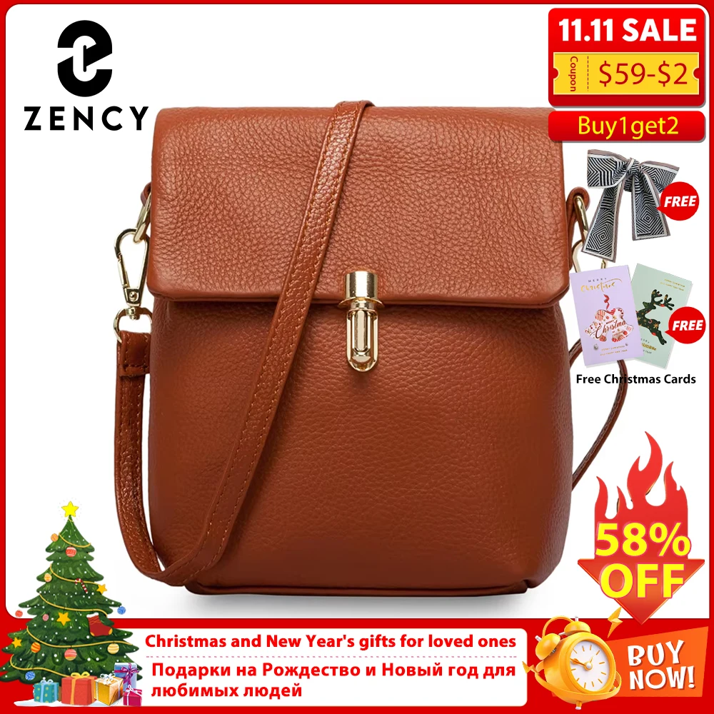 

Zency, 100% натуральная кожа, модная женская сумка-мессенджер, практичный кошелек для телефона, маленькие сумки с клапаном для девочек, женская сумка на плечо