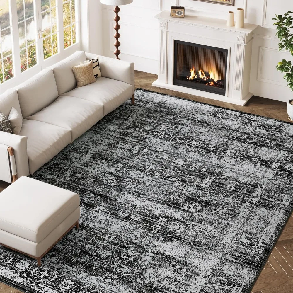 

5x7 Washable Area Rugs for Bedroom, Neutral Boho Rugs for Living Room, Vintage Large Soft Faux Wool Carpet for Nursery, Playroom