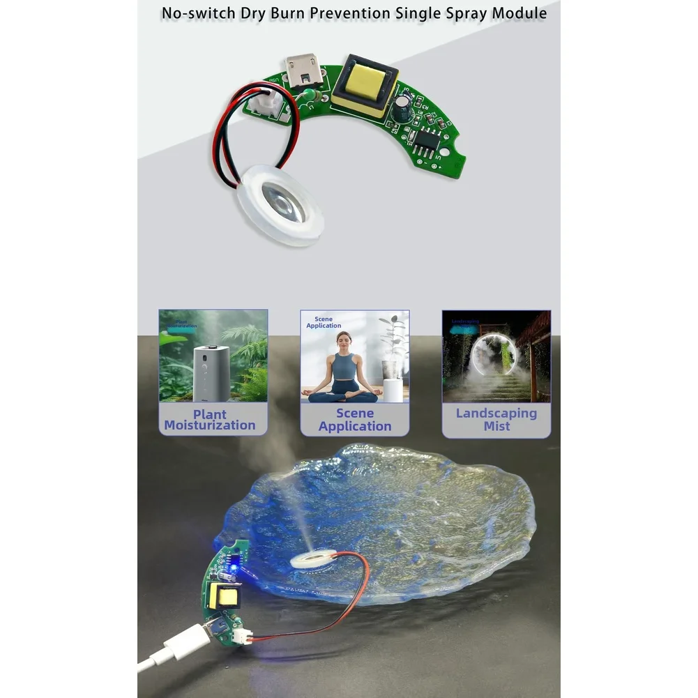 USB Powered Humidifier Driver Board Single Spray 300ML/H DIY Kit With Blue LED For Home Plants Reptile Habitat Atomizer
