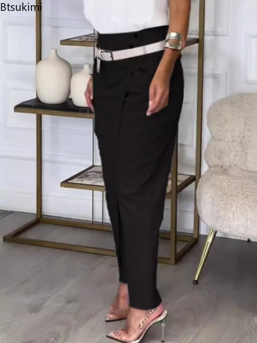 2025 New Autumn Asymmetric High Waisted Suit Pants for Women Fashion Chic Belt Straight Pants Casua Street Trousers Lady Bottoms - Image 4