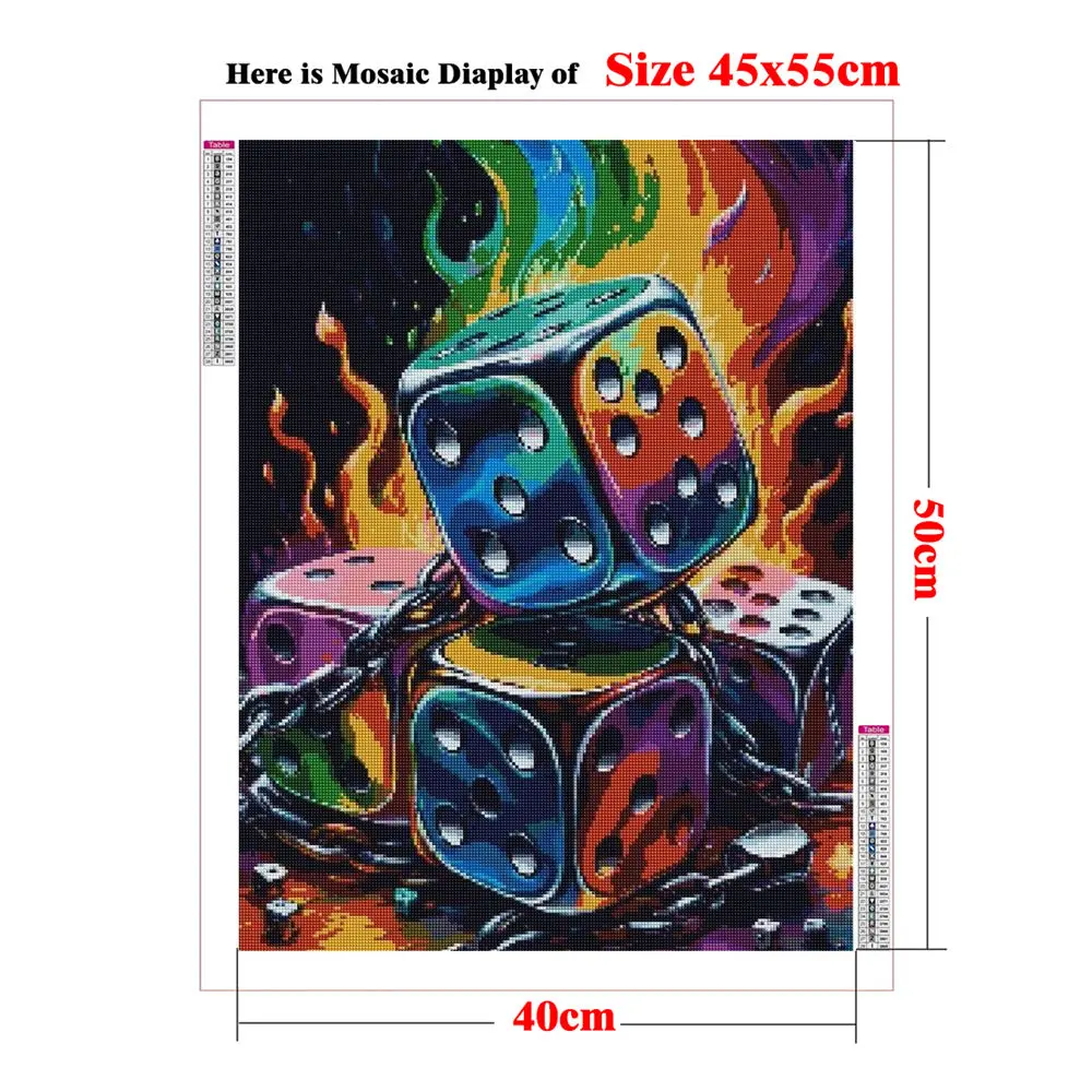 5D Diamond Painting Set Psychedelic Neon Dice Pattern Cross Stitch DIY Modern Gaming Room Decor Gift for Adult Wall Art