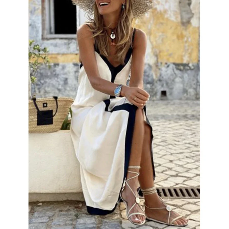 Imagem -03 - Vestido Maxi com Decote em v Feminino Maiô de Praia de Cor Sólida Elegante Maiô Solto Moda Praia de Luxo 2023