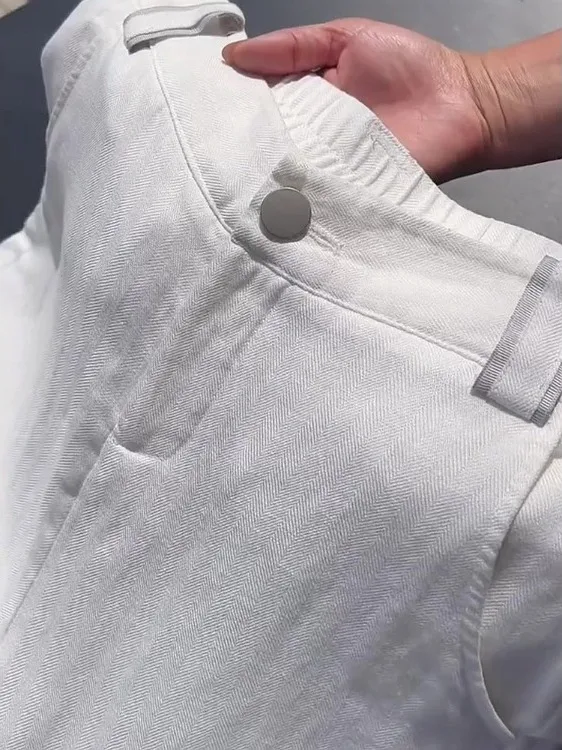 กางเกงขายาวเอวสูงทรงตรงสีขาวสำหรับผู้หญิง สไตล์ลำลอง ใส่สบาย ทรงหลวม สไตล์ญี่ปุ่น เหมาะสำหรับใส่ไปทำงาน ผลิตจากโพลีเอสเตอร์