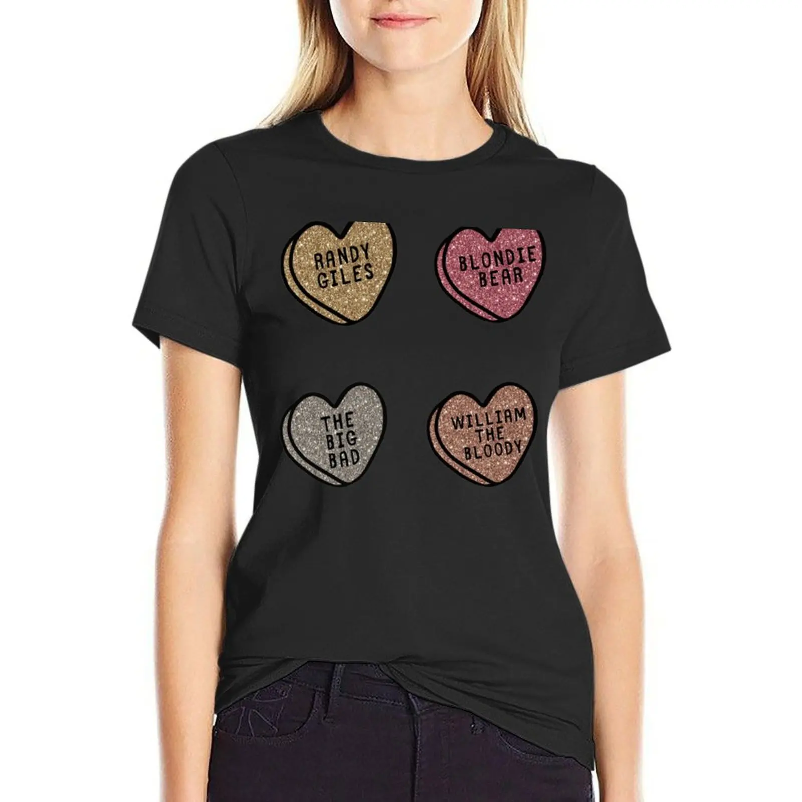 

Spike Glitter Hearts Buffy Stickers T-Shirt cute tops shirts graphic tees black t-shirts for Women