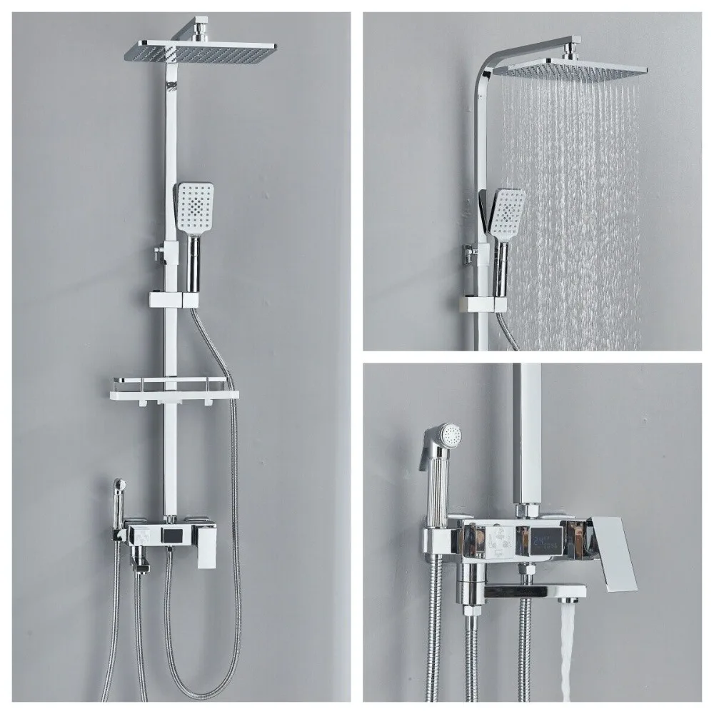 

10-дюймовый хромированный термостатический смеситель для душа с открытым дождевым приспособлением для насадки для душа