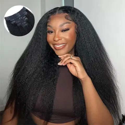 Clip-in-Haarverlängerungen, 100 % Echthaar, 120 g, verworren, glatt, 100 % brasilianisches Remy-Haar, Clip-in-Haarverlängerungen für schwarze Frauen