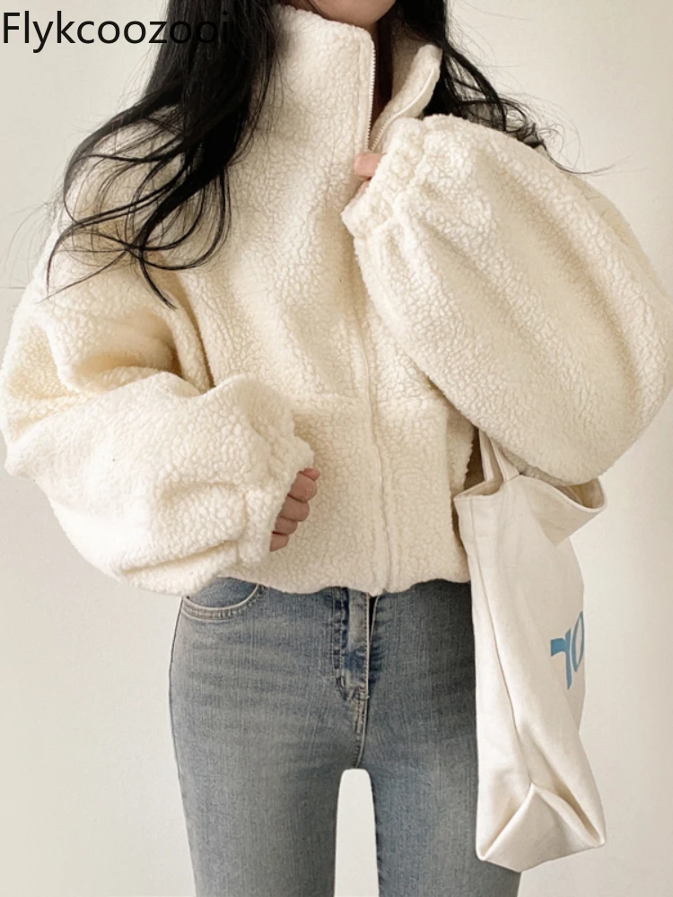 Korean Version of Lamb Wool Basic Short Everything Slouchy Thickened Cardigan Coat Jaqueta Aviador Feminina Jackets