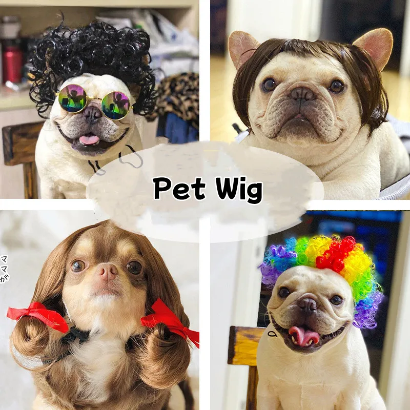 Pet Supplies Dog and Cat Head Cover With Bangs Hair Braid Curly Hairpiece Cosplay Props Funny Pet Wig Hat Cap