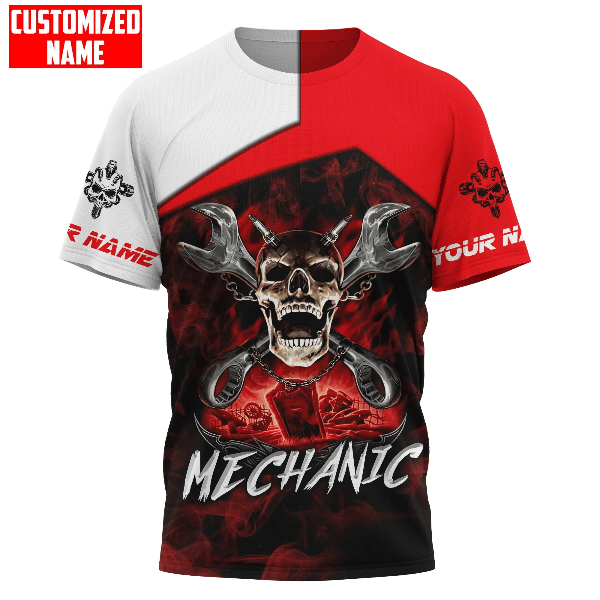 

PLstar Cosmos Newest Summer Men‘s T-shirt Mechanic skull Personalized Name 3D Printed t shirt Unisex Casual Tshirt DW106