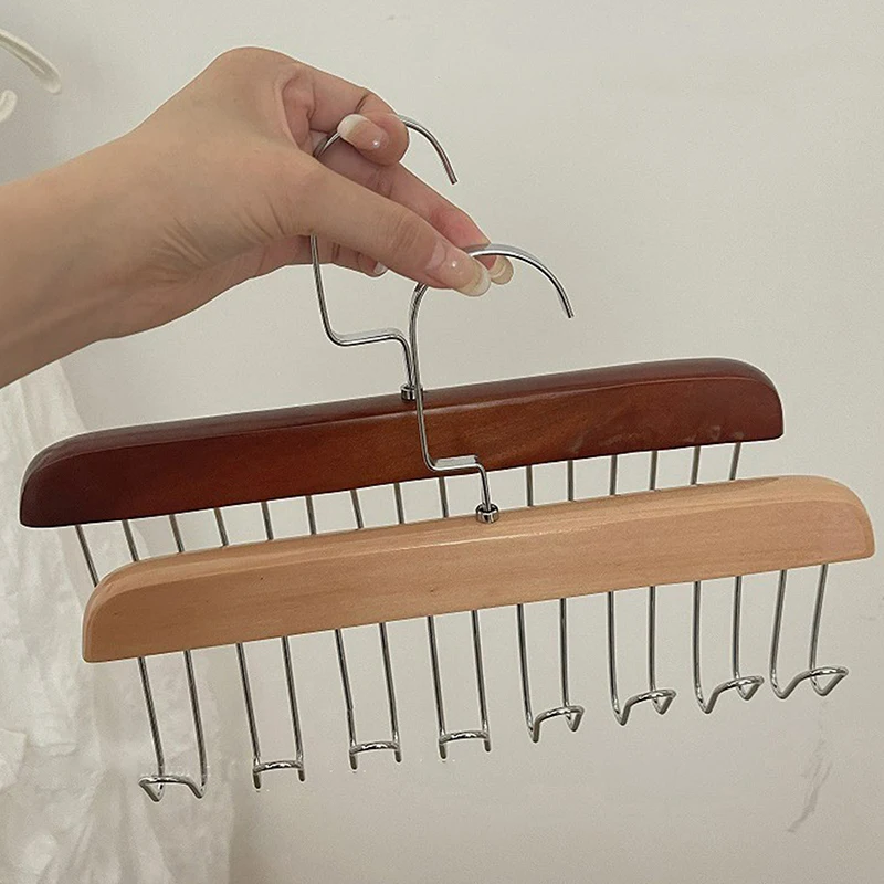 Wood Belts Camisole Clothes Hanger 8 Hooks Tie Hats Organizer Rack Non Slip Space Saving Wardrobe Clothing Storage Holder