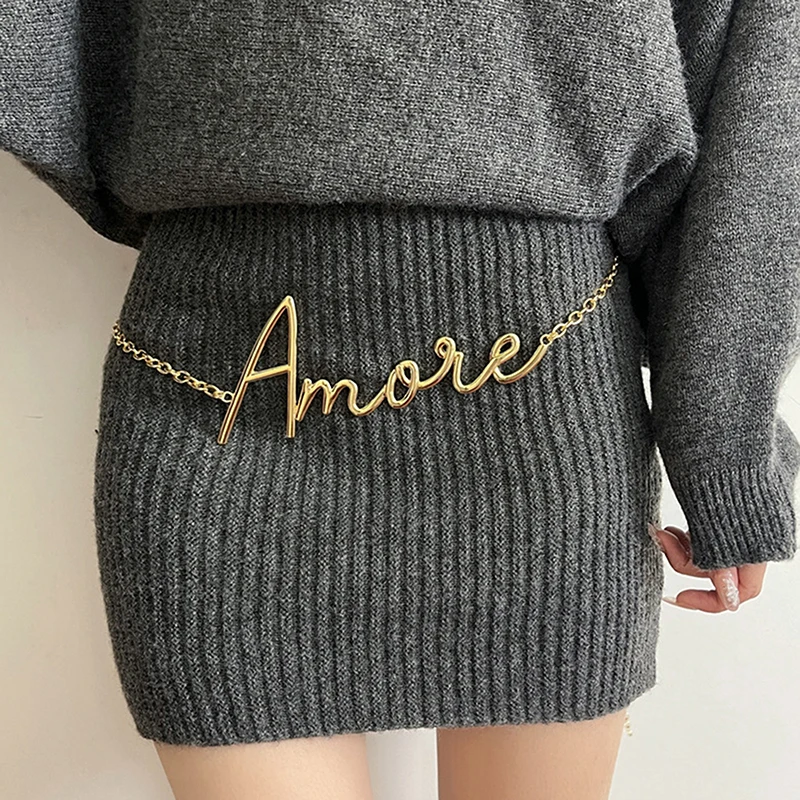 الحد الأدنى الرجعية المعادن أنيقة إلكتروني الخصر سلسلة للنساء الفتيات اليومية الخريف الشتاء الخصر سلسلة الملابس والاكسسوارات الهدايا #3