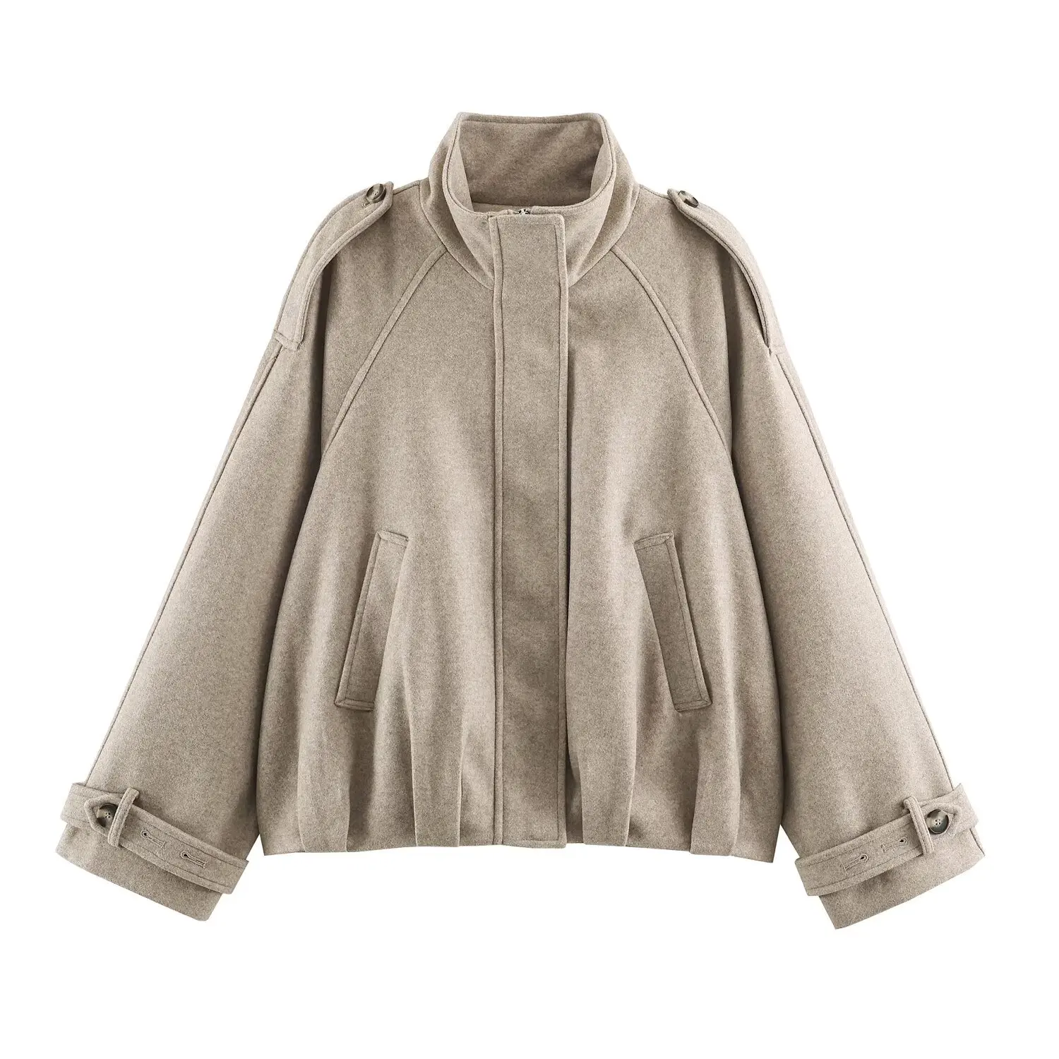 BSAY 2026 Autumn New Korean Relax Women Stand Collar Strap Detail Bomber Jacket Long Sleeve Loose Cropped Solid Casual Outerwear