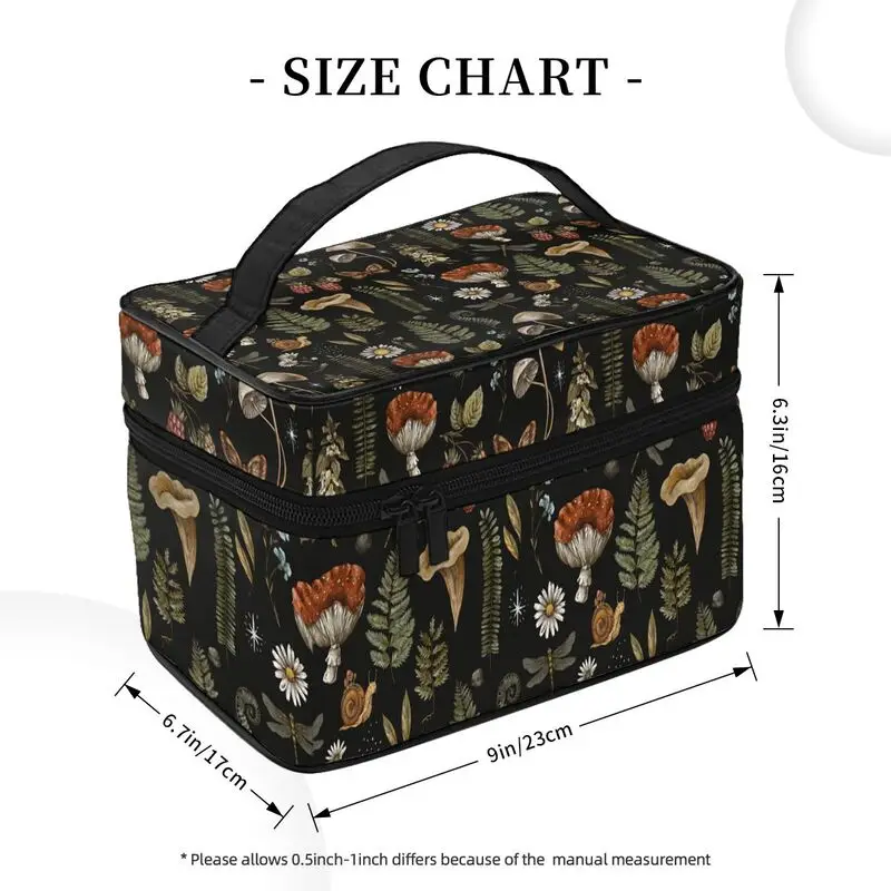 Dark Forest Cottagecore Mushroom Makeup Organizer Bags Toiletry Bag Box Travel Cosmetic Bag Make Up Train Case for Women Ladies view 5