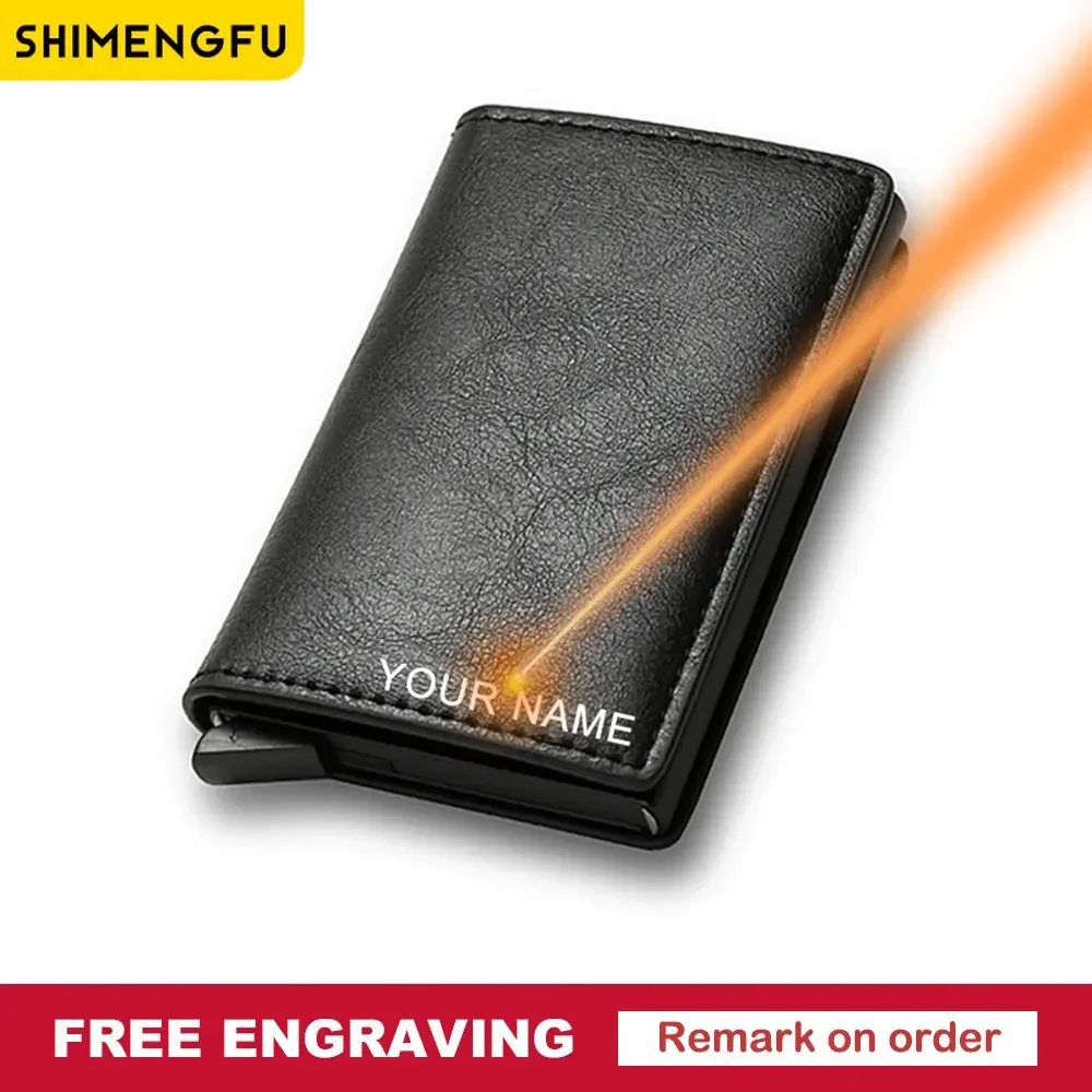 Rfid Men Credit Card Holder Wallets Free Name Customized Small Card Wallets PU Leather Slim Mini Wallet Qaulity Male Purses