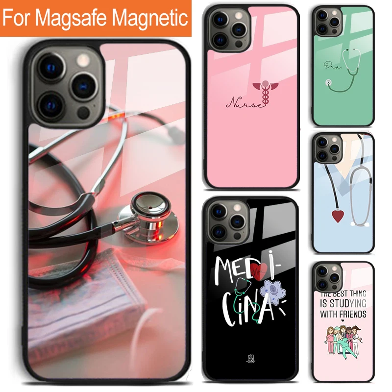 Cartoon Medicine Nurse Doctor Phone Case For iPhone 16 15 14 13 12 11 Pro Max Plus Magsafe Magnetic Wireless Charging Cover