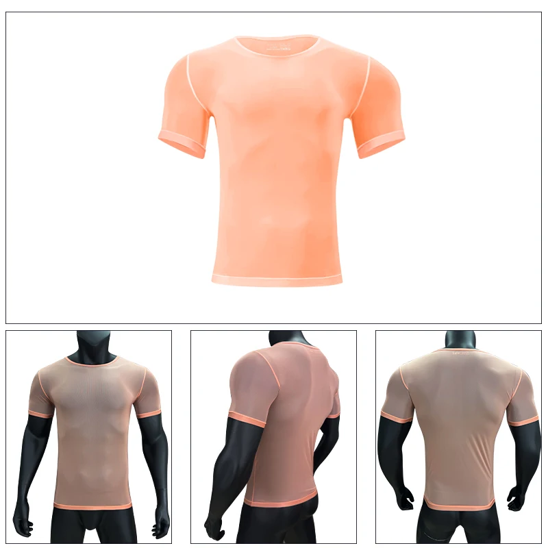 الصيف الرجال قصيرة الأكمام رقيقة جدا مثير شاش شفاف تي شيرت رياضي الرجال المألوف تنفس التجفيف السريع اللياقة البدنية #2