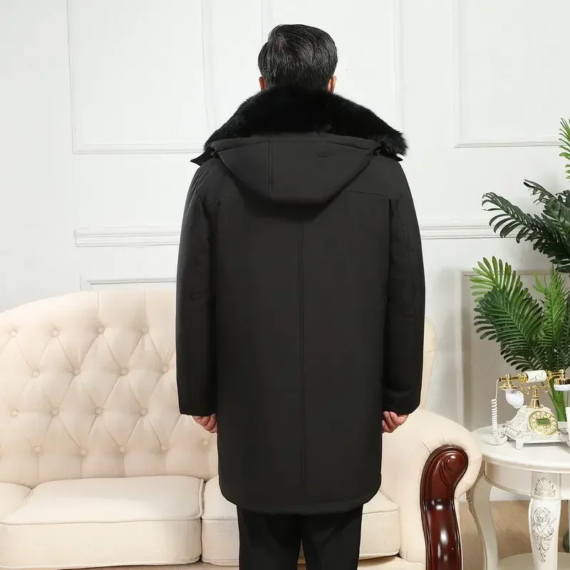 Middle-aged Men Down Jacket Winter High Quality Brand Liner Detachable Men Winter White Goose Down Coat Hooded Thick Warm Parkas