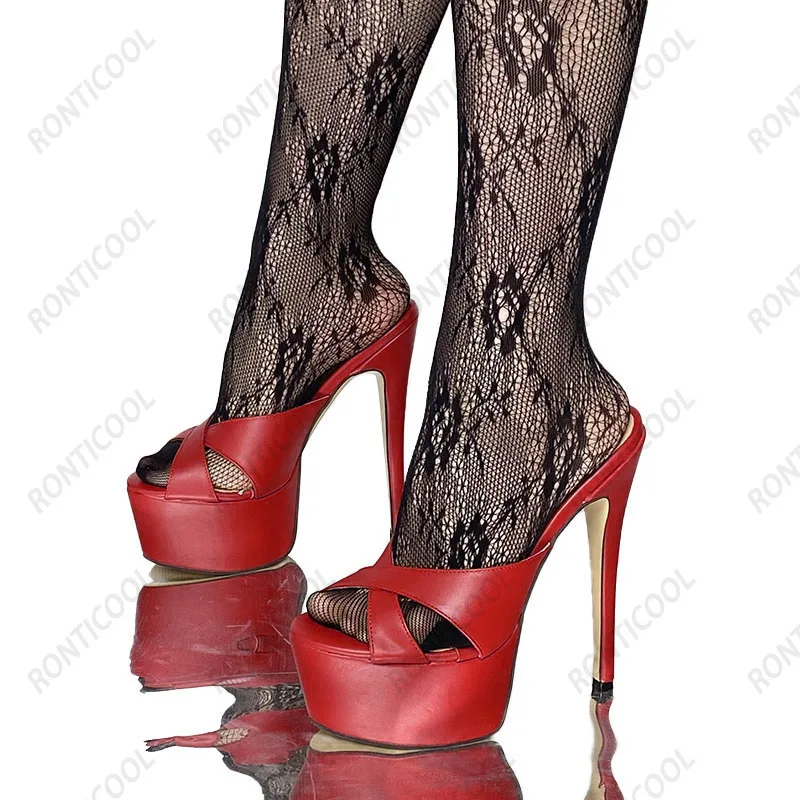 Ronticool Handwork Women's Platform Slingback Sandals Matt Stiletto Heels Peep Toe Party Shoes Pretty Brown Ladies US Size 38
