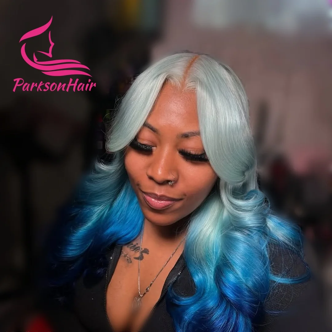 الأزرق/البلاتين باروكة من شعر طبيعي 13X6 الدانتيل الباروكة الأمامية الجسم موجة 613 شعر مستعار ملون bالبرازيلي الدانتيل الشفاف الجبهة باروكة من شعر طبيعي