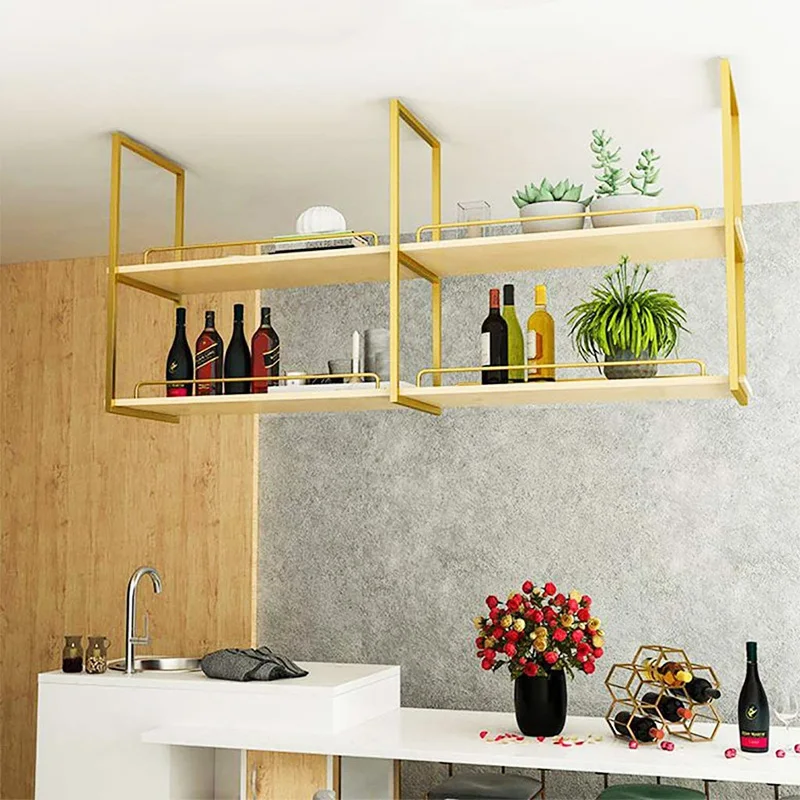 

Wrought iron solid wood laminate hanger upper wall floor rack bar counter restaurant storage hanging product bookshelf display r