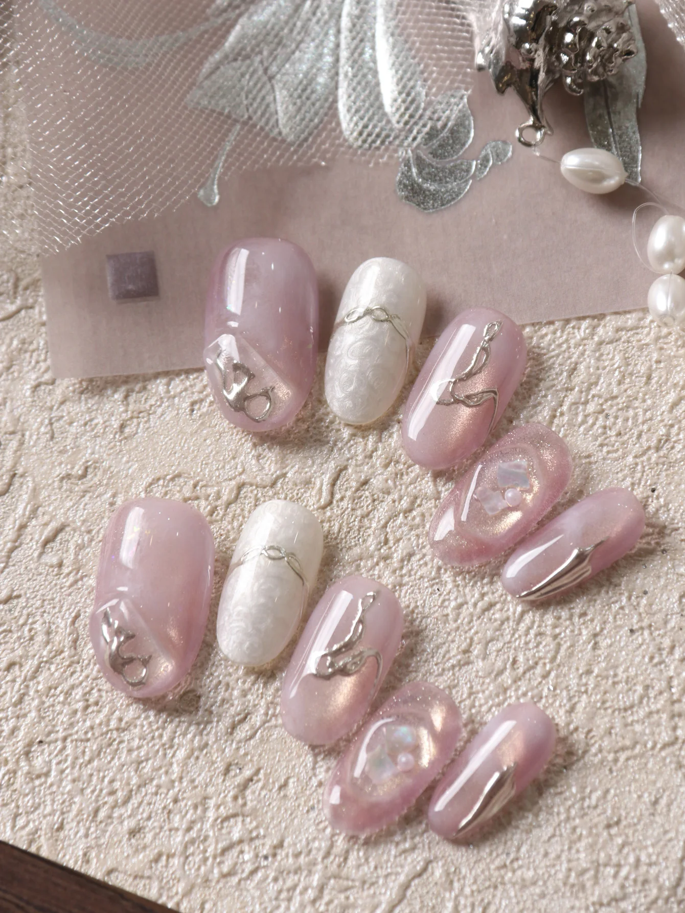 10Pcs Acrylic Press on Purple Cat Eyes Halation Fake Nails Includes 1 Sheet of Adhesive Tabs & 1 Pc Mini File