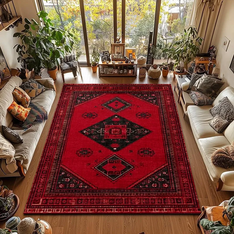 RAKKS Vintage Bohemian Moroccan Style Non-slip Entry Small Floor Mat Living Room Dining Room Study Sofa Bedside Velvet Carpet