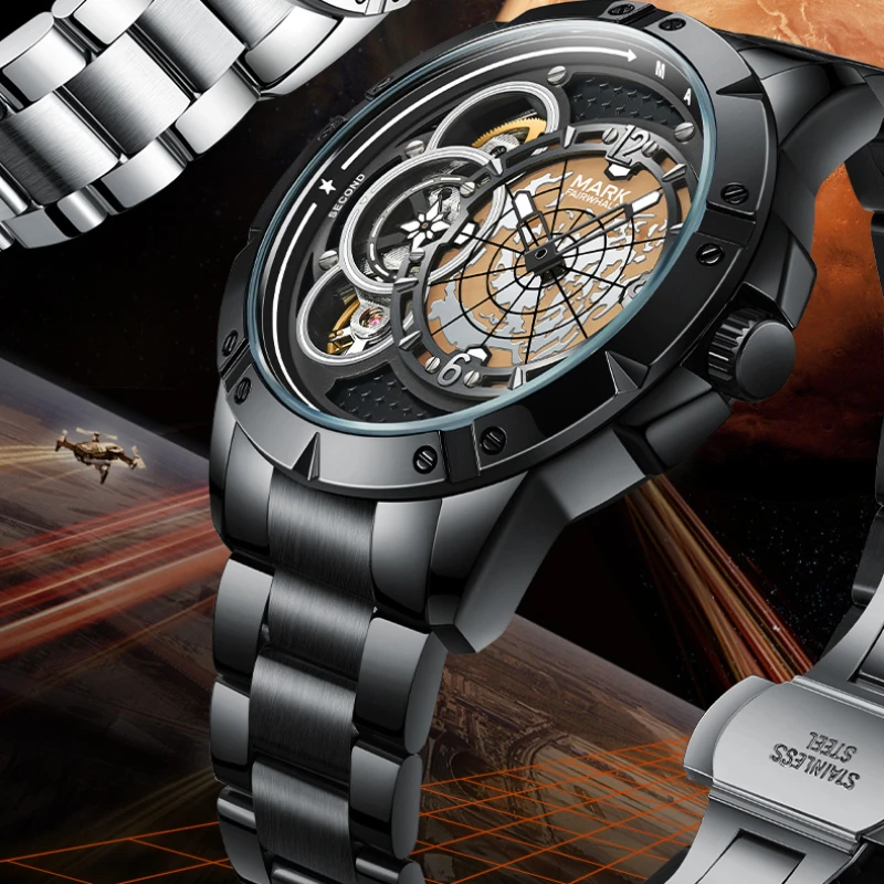 Mark Fairwhale 6005 Watches for Men New Fully Automatic Hollow Bottom Mechanical Waterproof Luminous Men's Watch Reloj Hombre